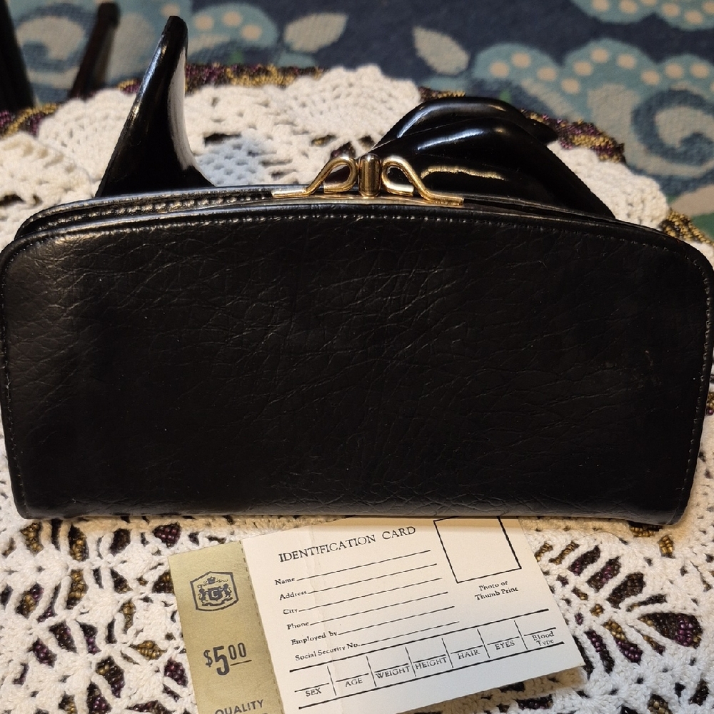 Vintage Crest Craft Black Leather Wallet Clutch